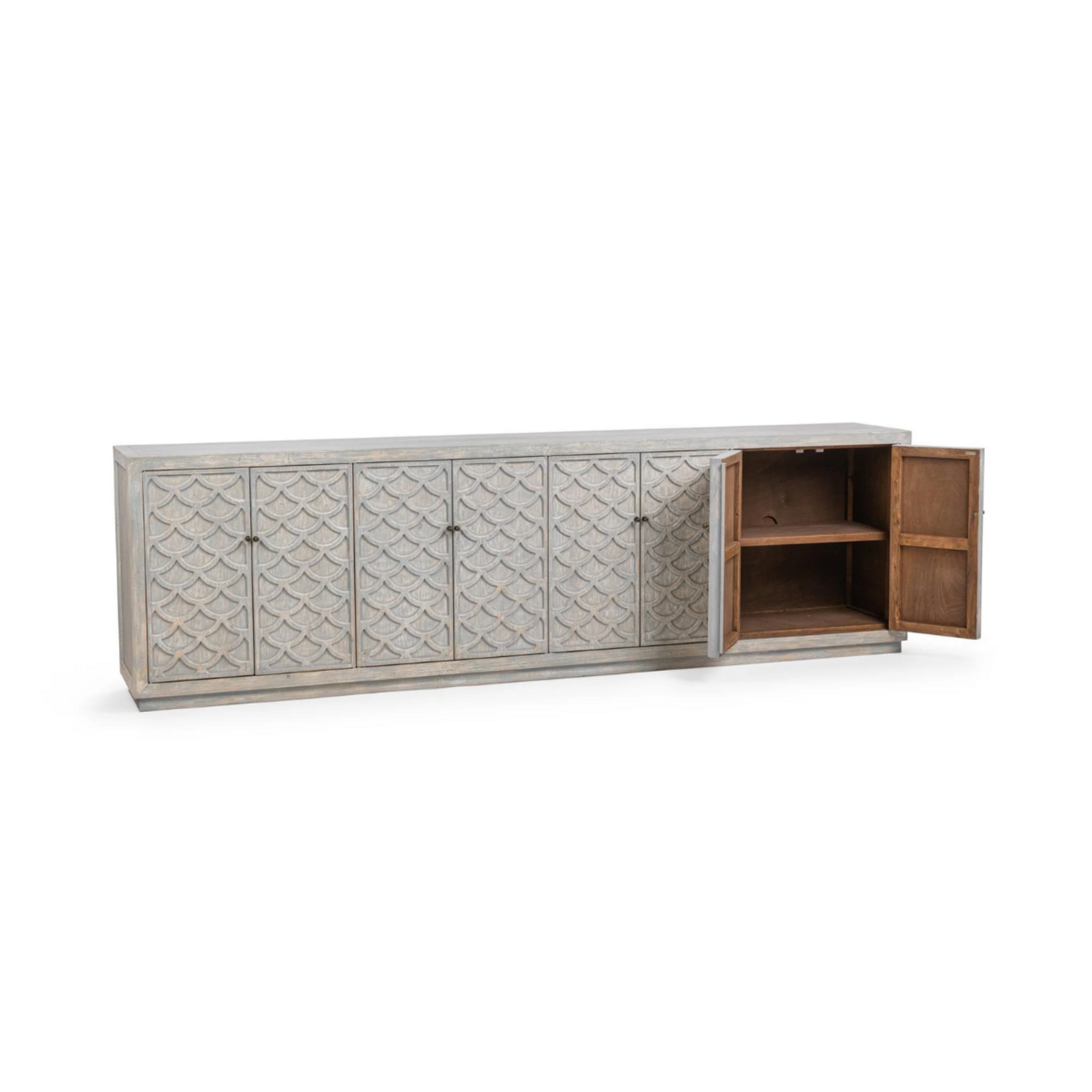 Outside The Box 122x19x36 Malibu Reclaimed Pine Wood 8 Door Sideboard In Blue Washed