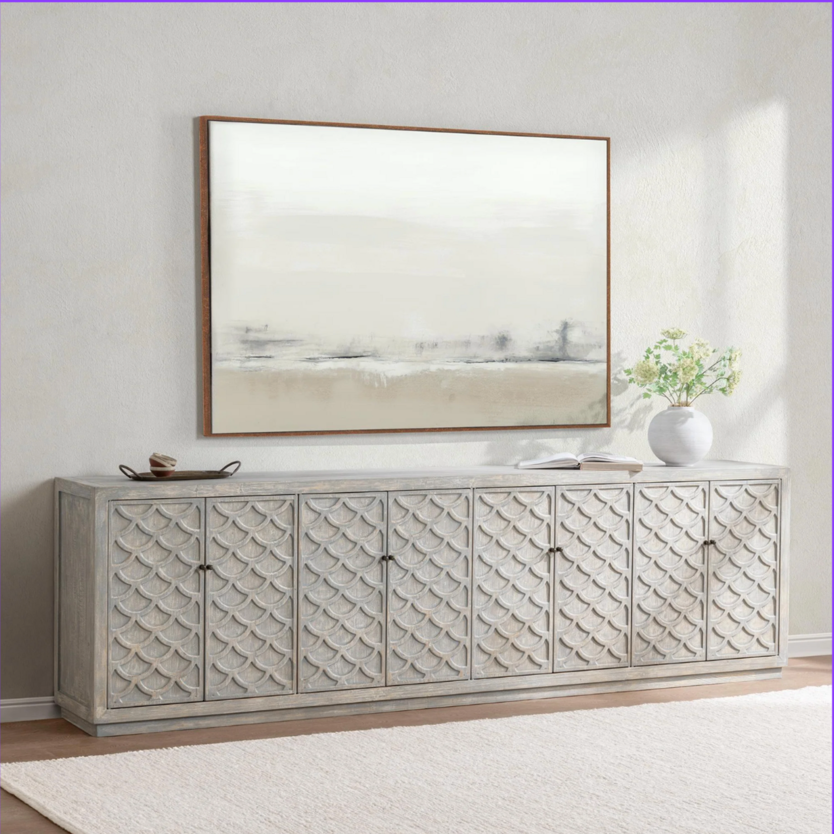 Outside The Box 122x19x36 Malibu Reclaimed Pine Wood 8 Door Sideboard In Blue Washed