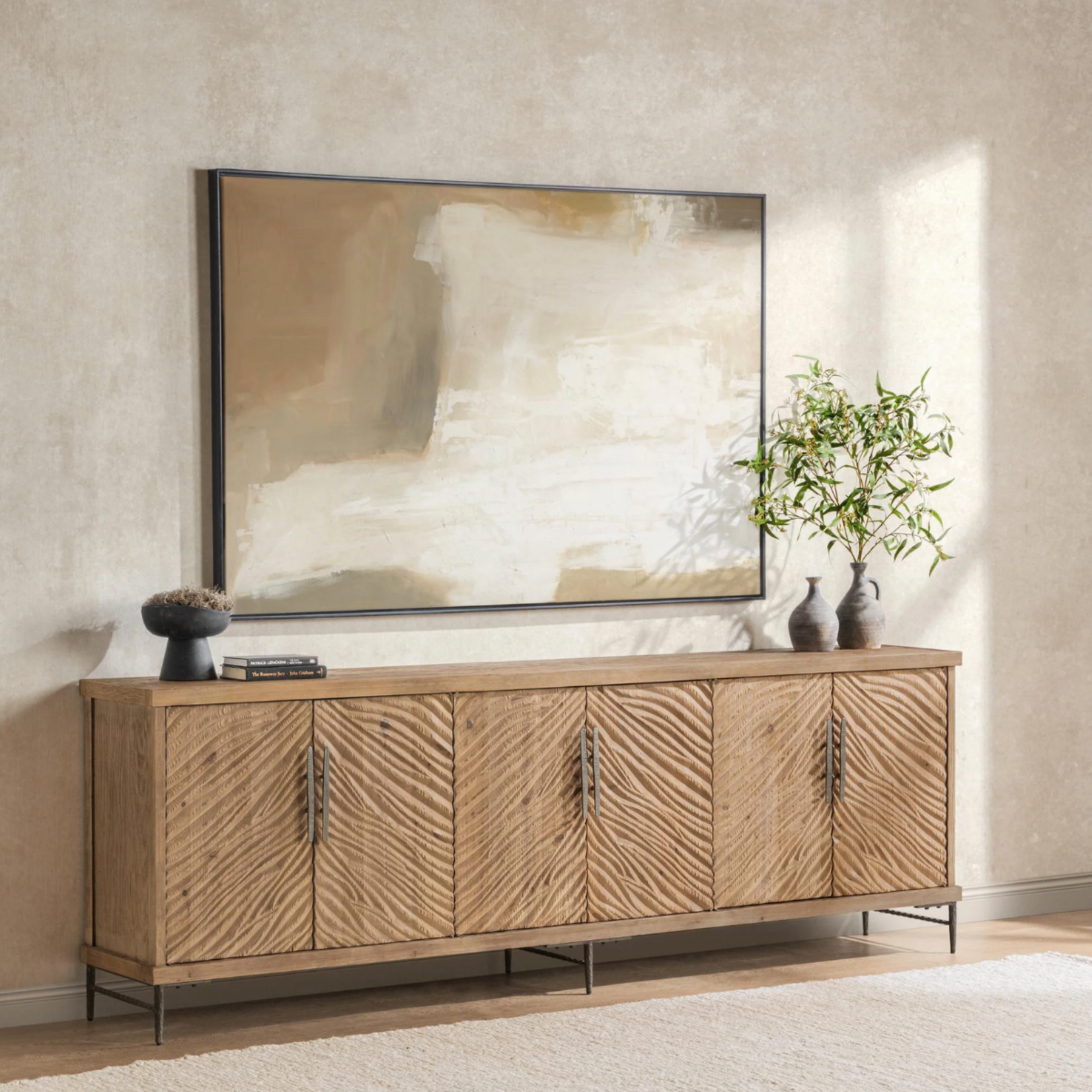 Outside The Box 106x18x36 Edison Reclaimed Pine 6 Door Sideboard In Sandy Cove