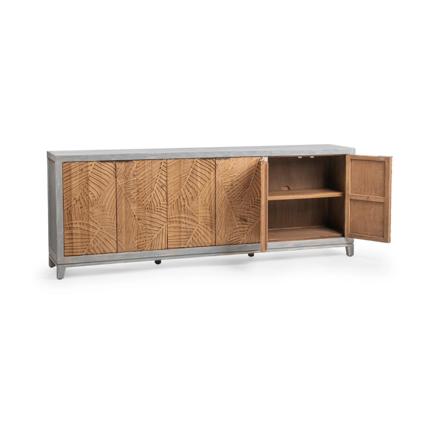 Outside The Box 98x18x36 Ambrose Reclaimed Pine 6 Door Sideboard In Soft Coastal Blue & Natural