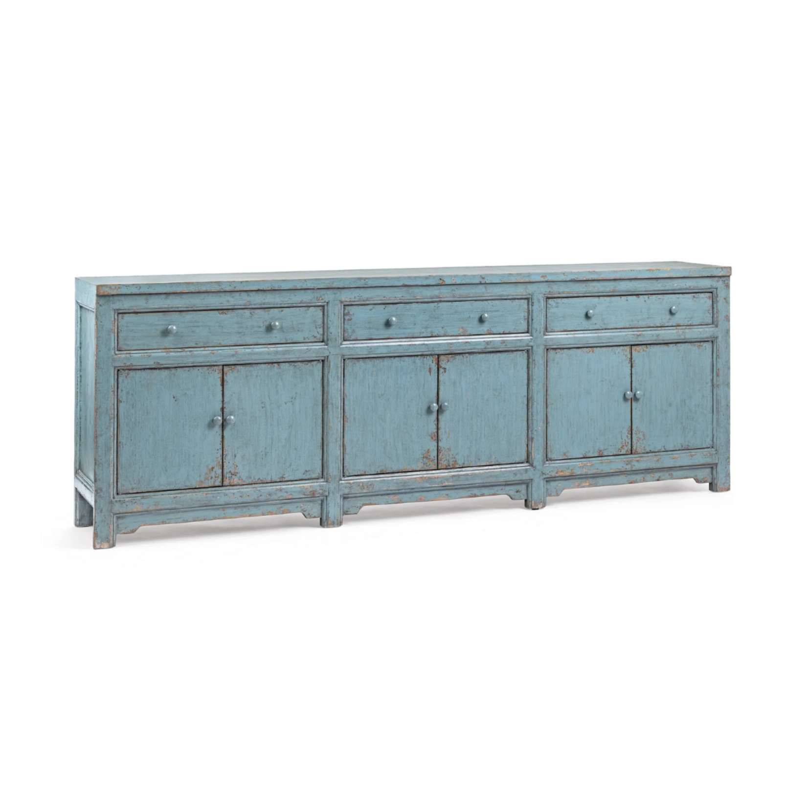 Outside The Box 104x18x38 Winford Reclaimed Pine 3 Drawer 6 Door Sideboard In Harbor Blue