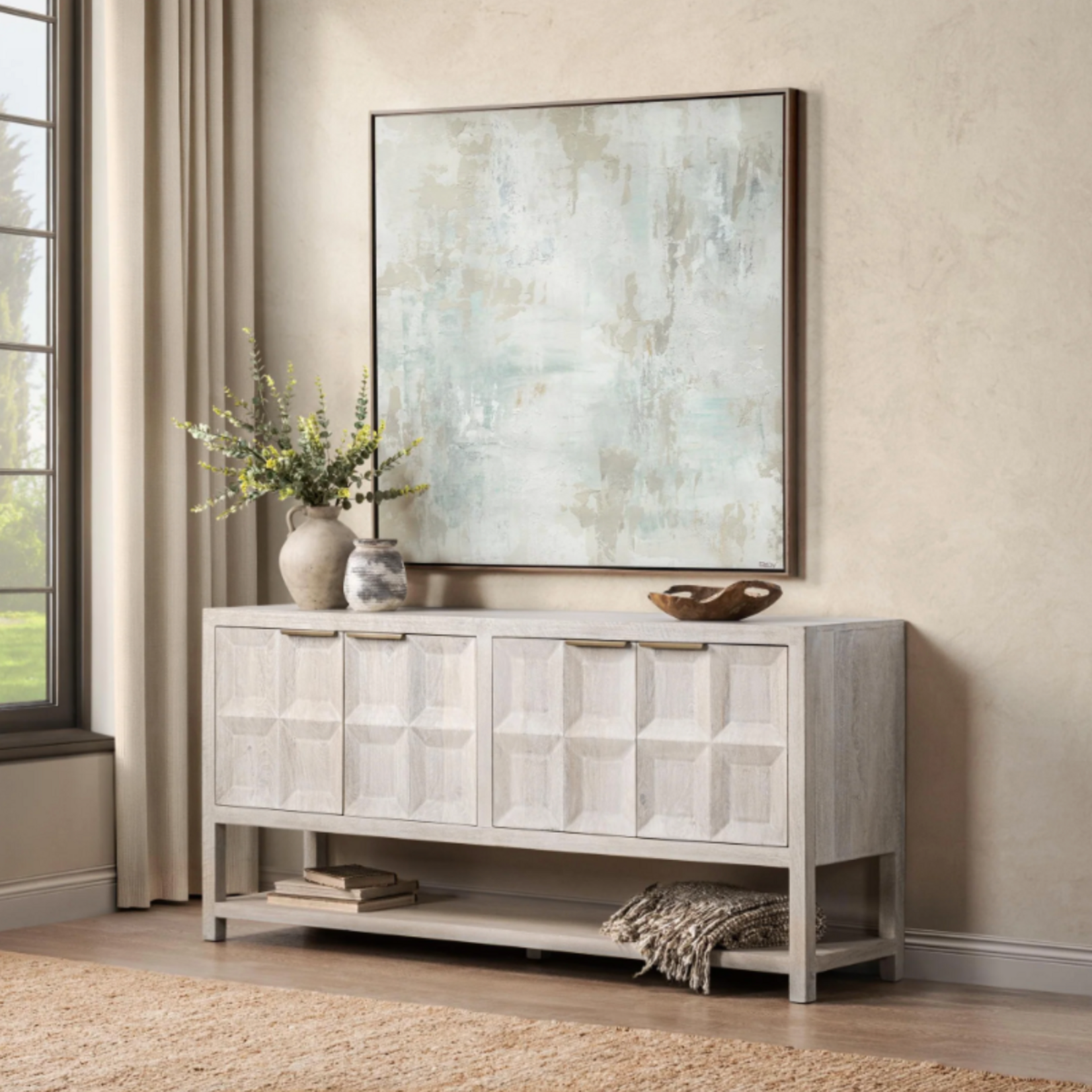 Outside The Box 72x18x34 Costa Mango Wood 4 Door Entertainment / Console Table
