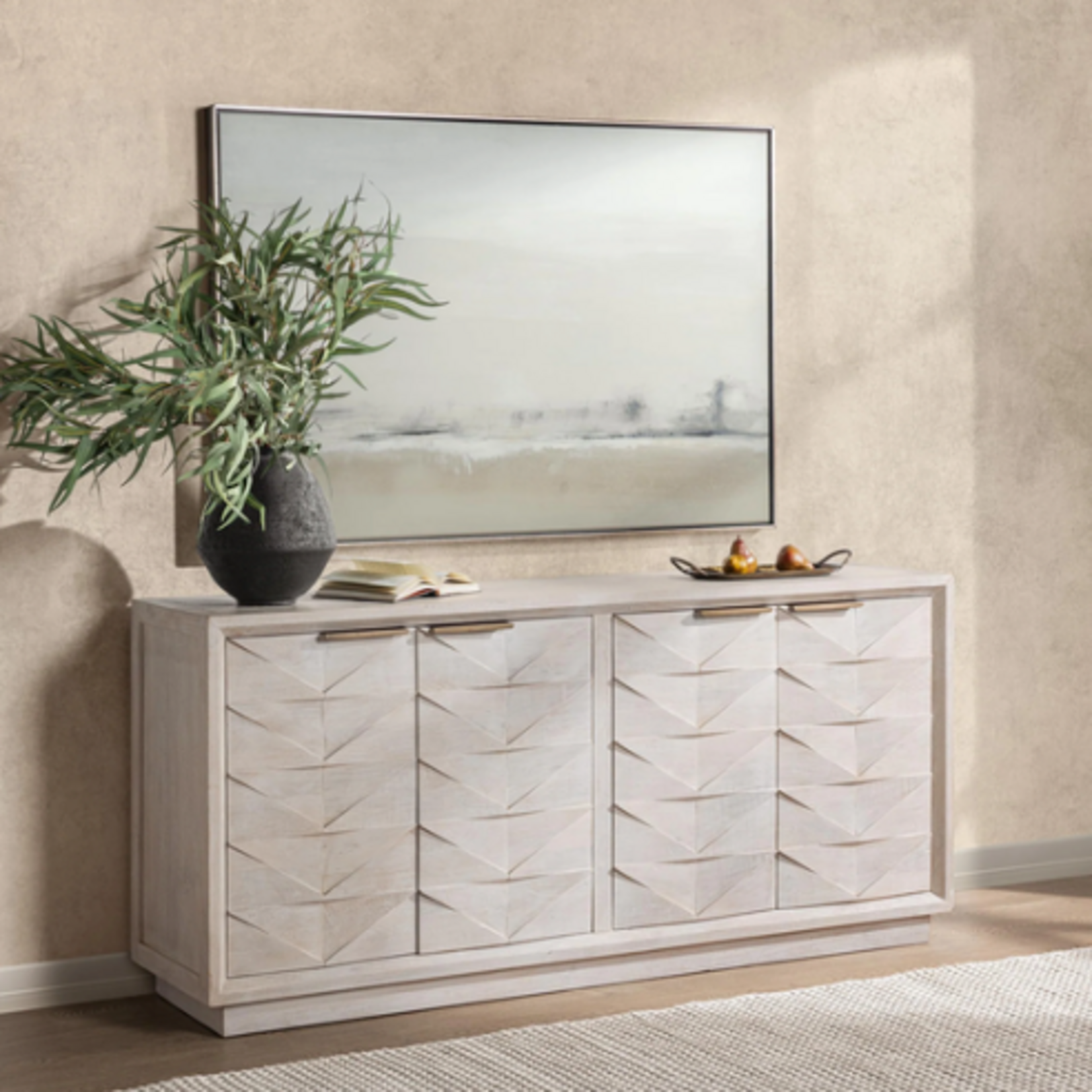Outside The Box 78x18x36 Marvin Mango Wood 4 Door Buffet Cabinet