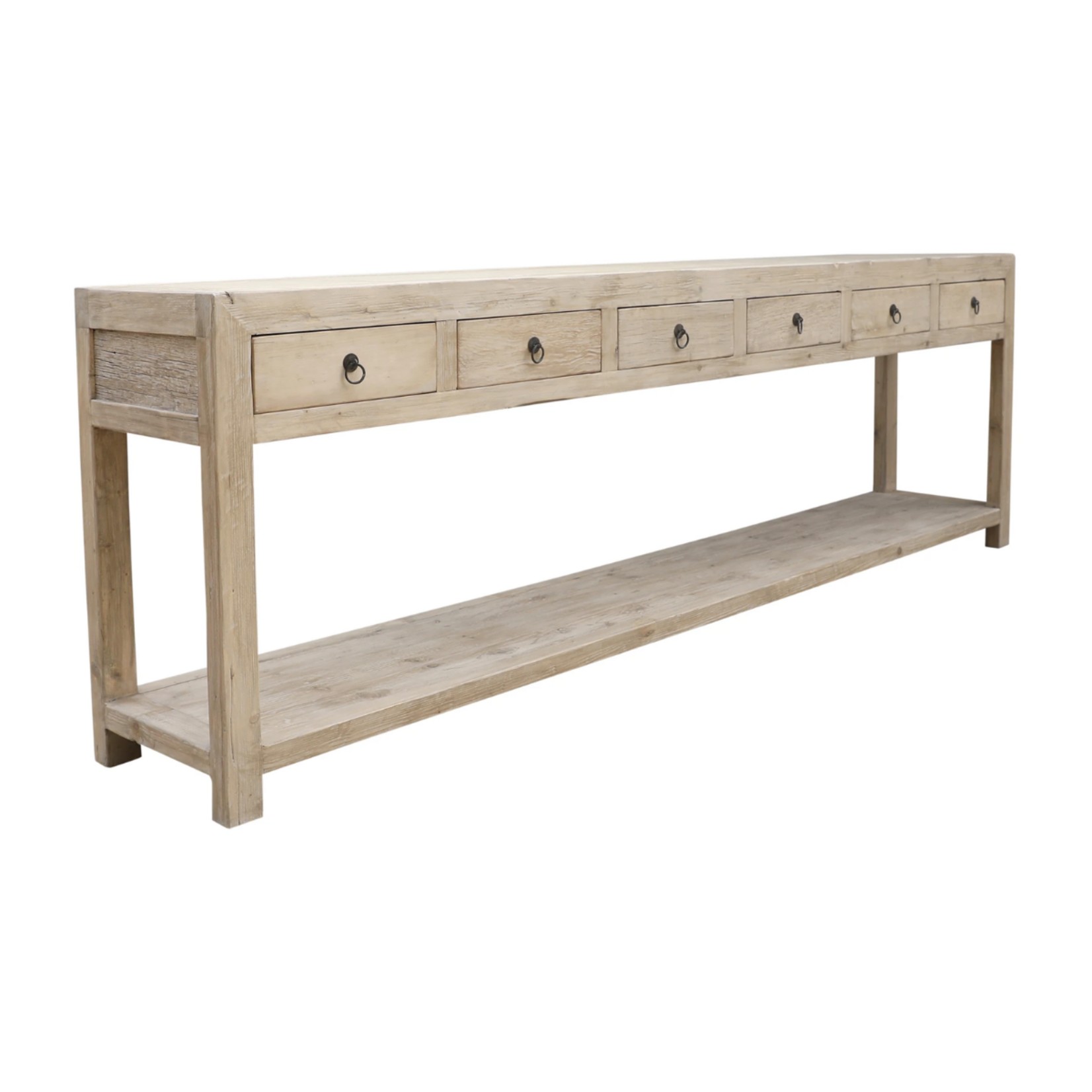 Outside The Box 110x18x35 Weathered Natural Solid Aged Wood 6 Drawer Console