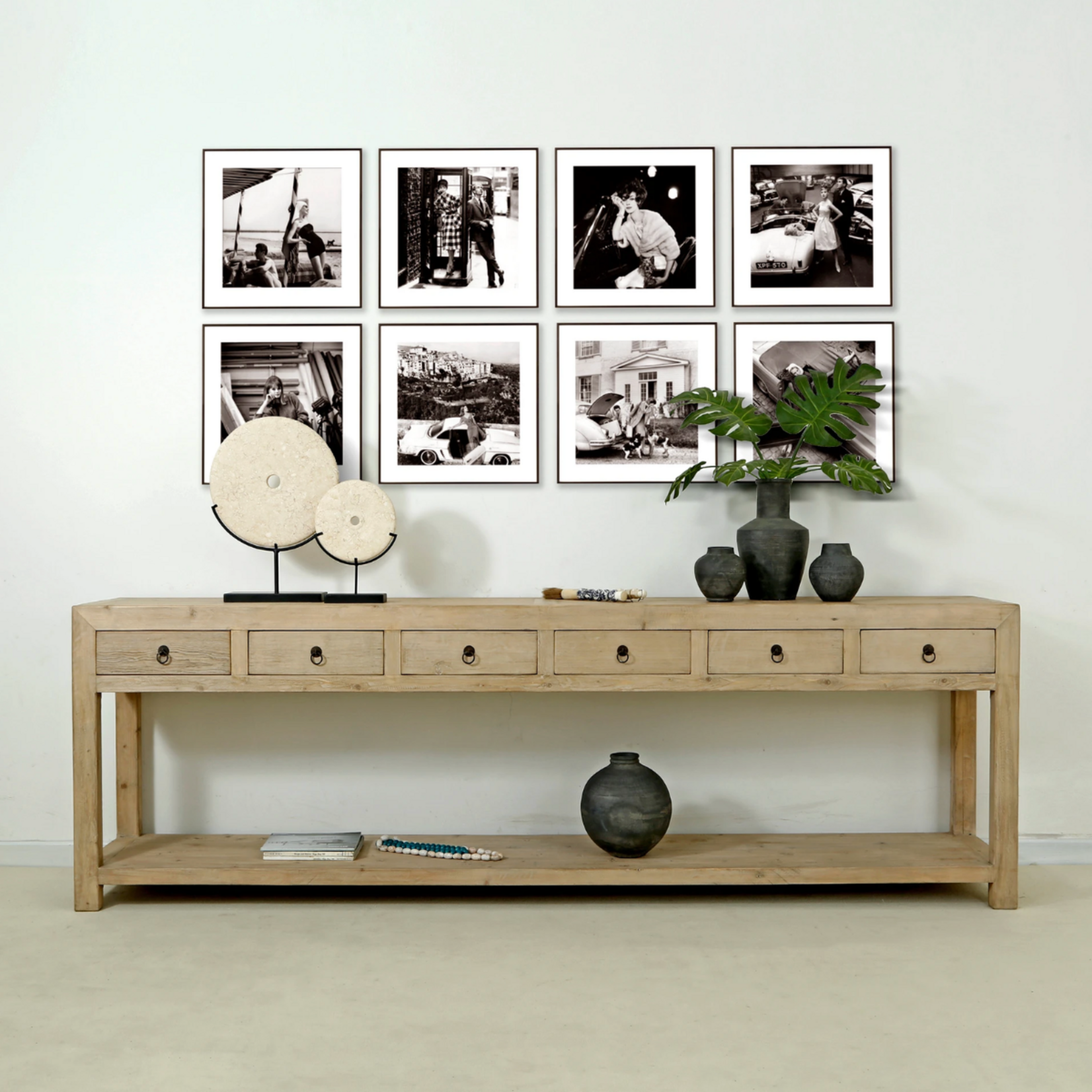Outside The Box 110x18x35 Capri Weathered Solid Aged Wood 6 Drawer Console