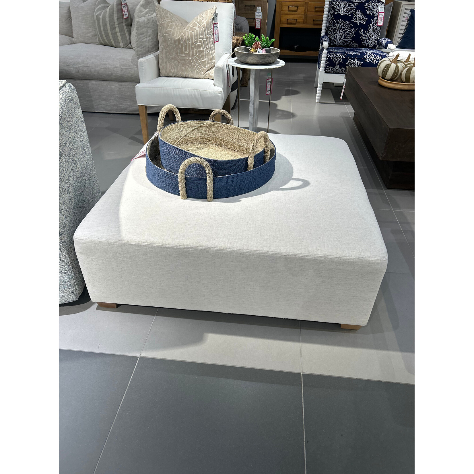 Outside The Box 44x44 Nomad Snow Kid Proof Crypton Performance Upholstered Square Ottoman 102CR-19 (AA)