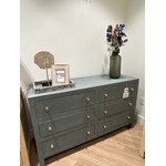 Outside The Box 58x20x34 Kagu Mahogany 6 Drawer Dresser Raffia Wrapped In Homburg Blue - RFHM