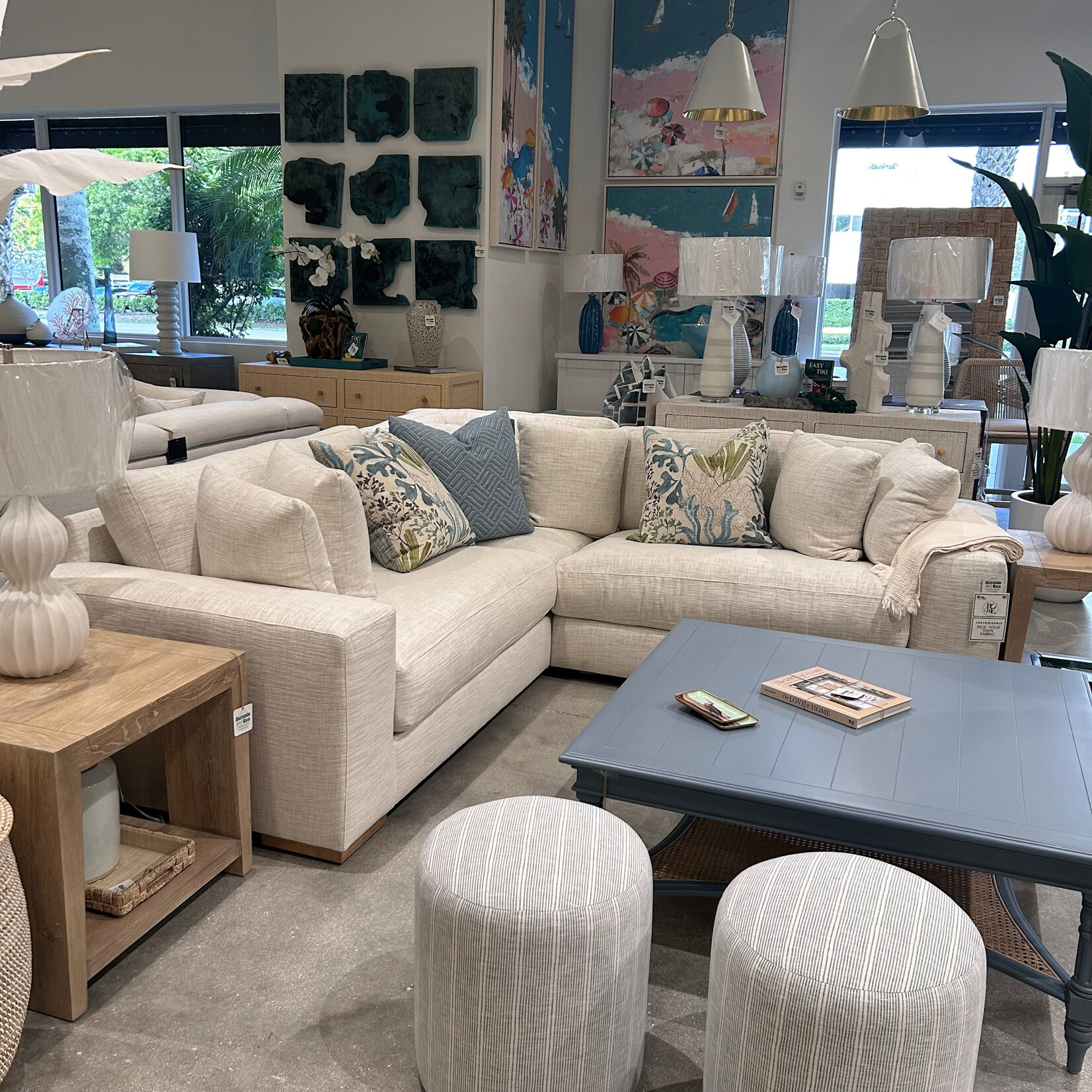 Outside The Box 100x100 Maddox Bone White Kid Proof Performance Upholstered Bliss Premium Cushion Washed Oak L-Shaped Sofa BU104-43 (AA)