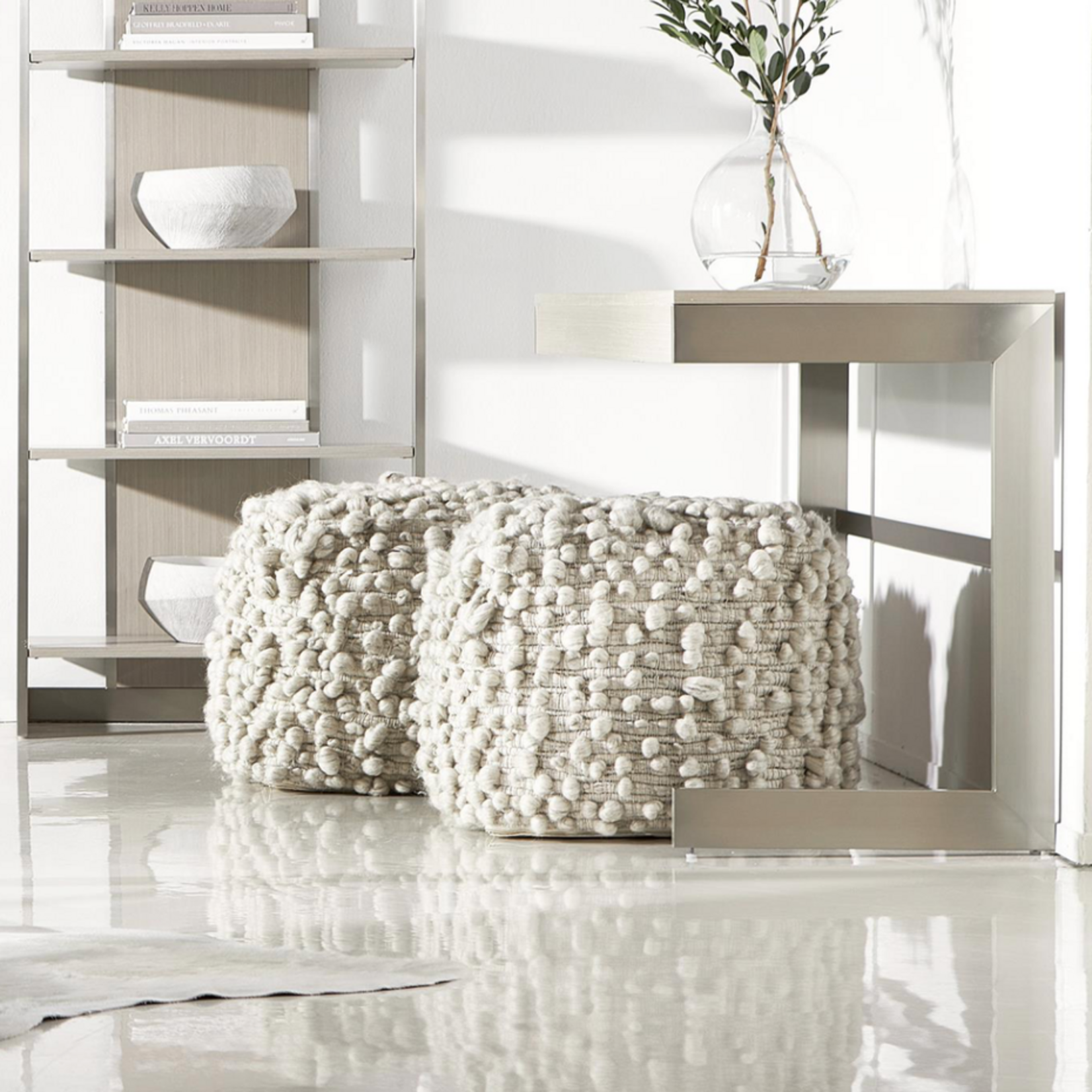 Outside The Box 23x23x23 Kari Natural Hand Loomed Wool Ottoman