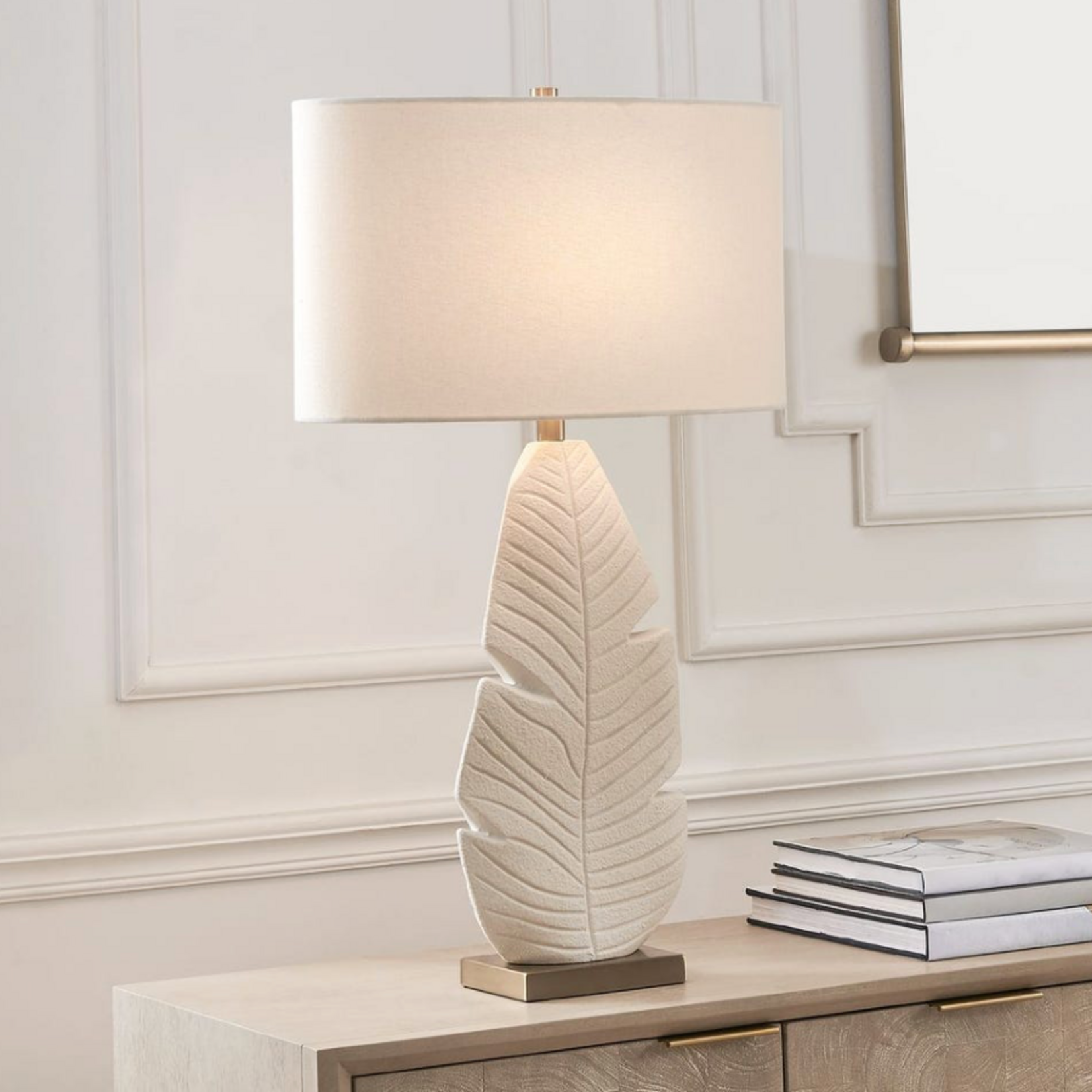 Outside The Box 31" Uttermost Palm Leaf Matte White Textured Ceramic Table Lamp