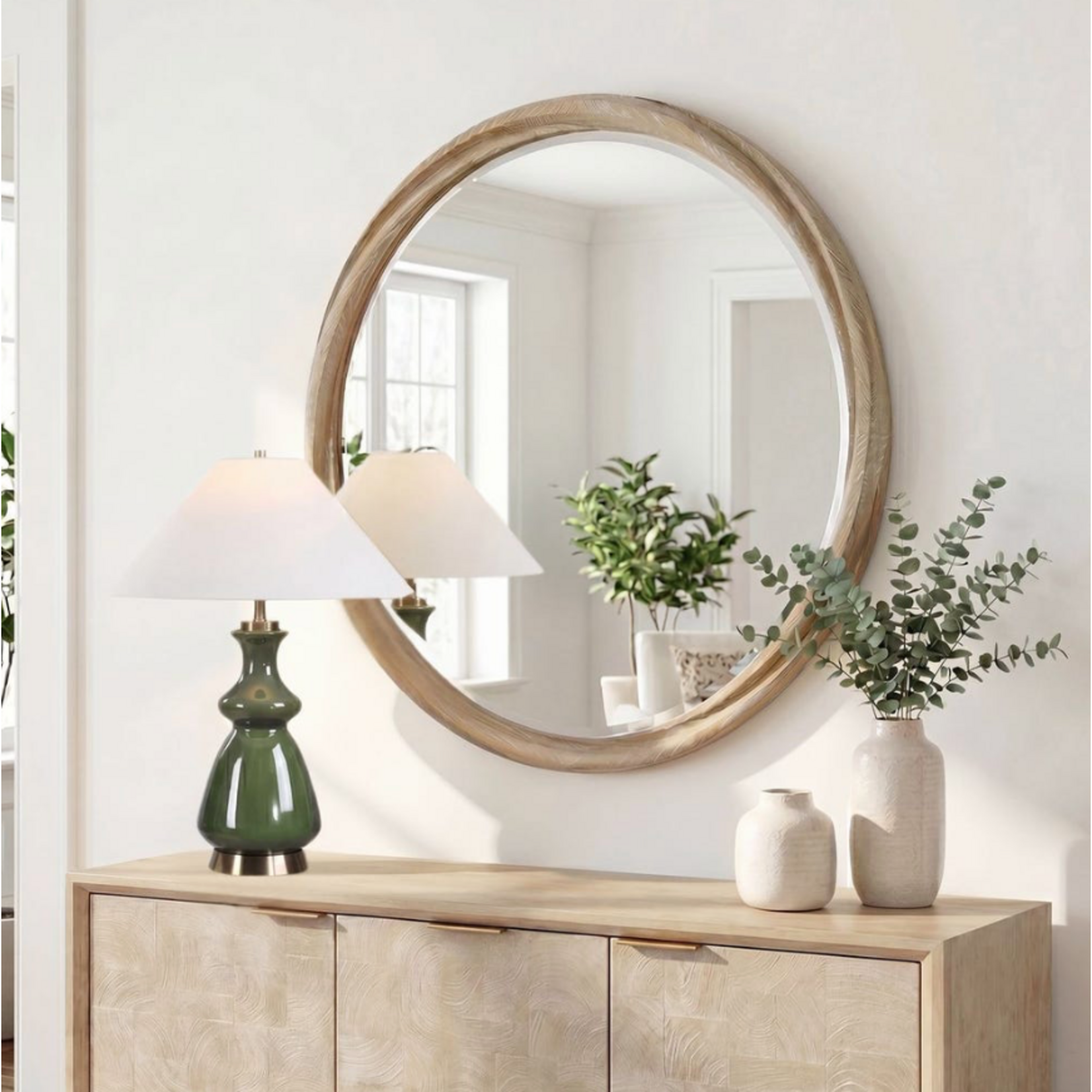 Outside The Box 38" Landry Natural Cerused Wood Round Mirror