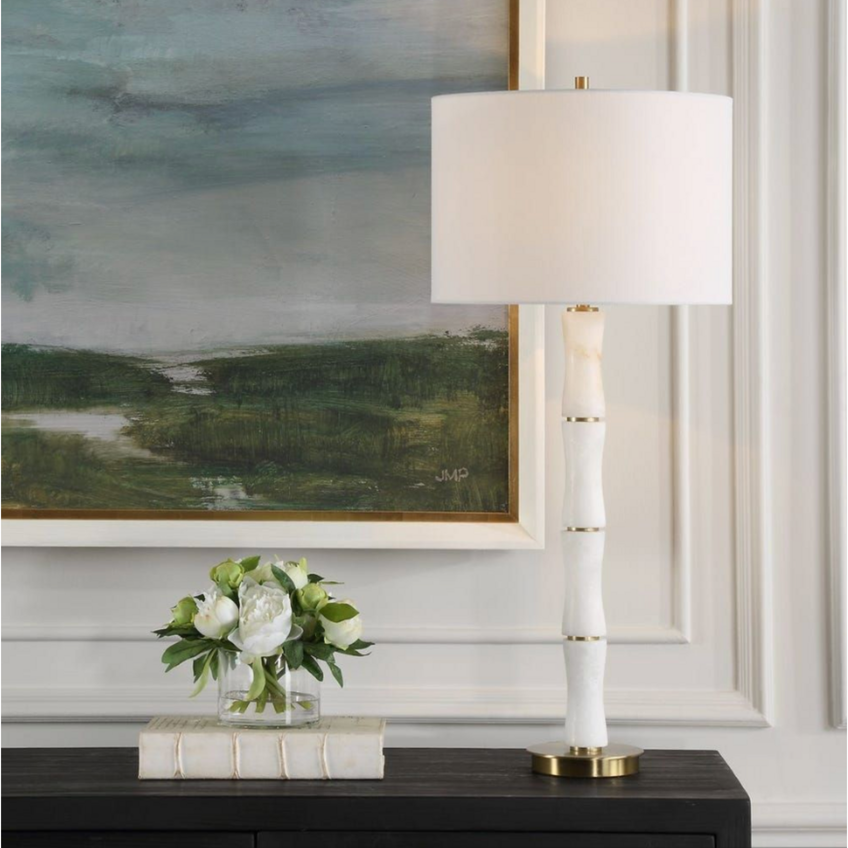 Outside The Box 32" Uttermost Unify Alabaster Bamboo Shoot Table Lamp