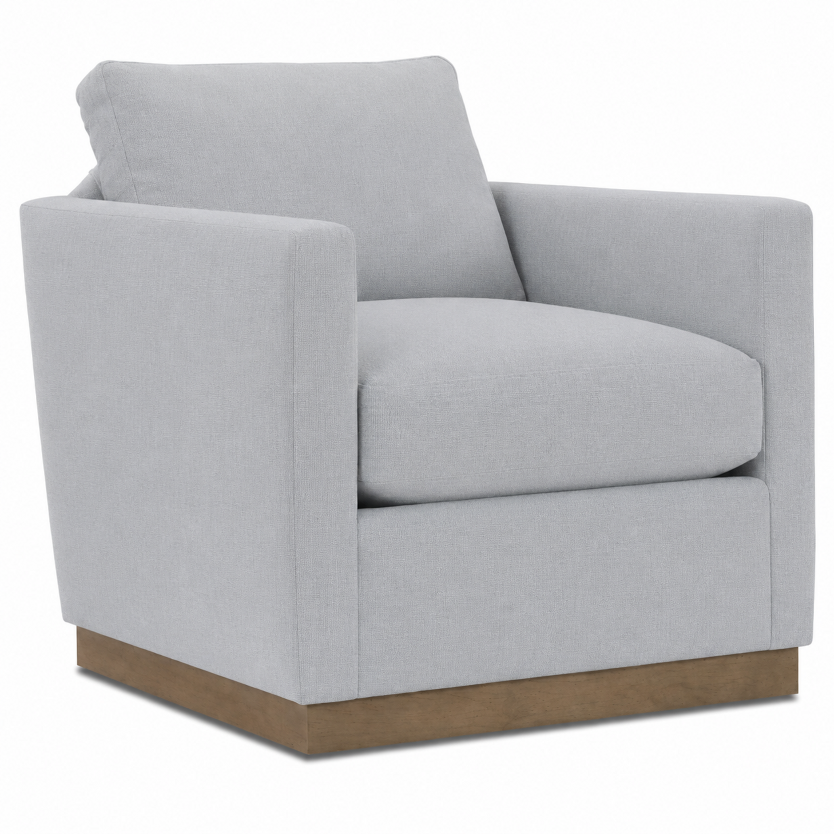 Outside The Box Allie Ice Blue Poly Performance Fabric Upholstered Cloud Swivel Chair Washed Oak Base VR316-34 (Q)