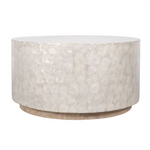 Outside The Box 30x16 Solana Hand Crafted Capiz Shells & Acacia Wood Round Coffee Table