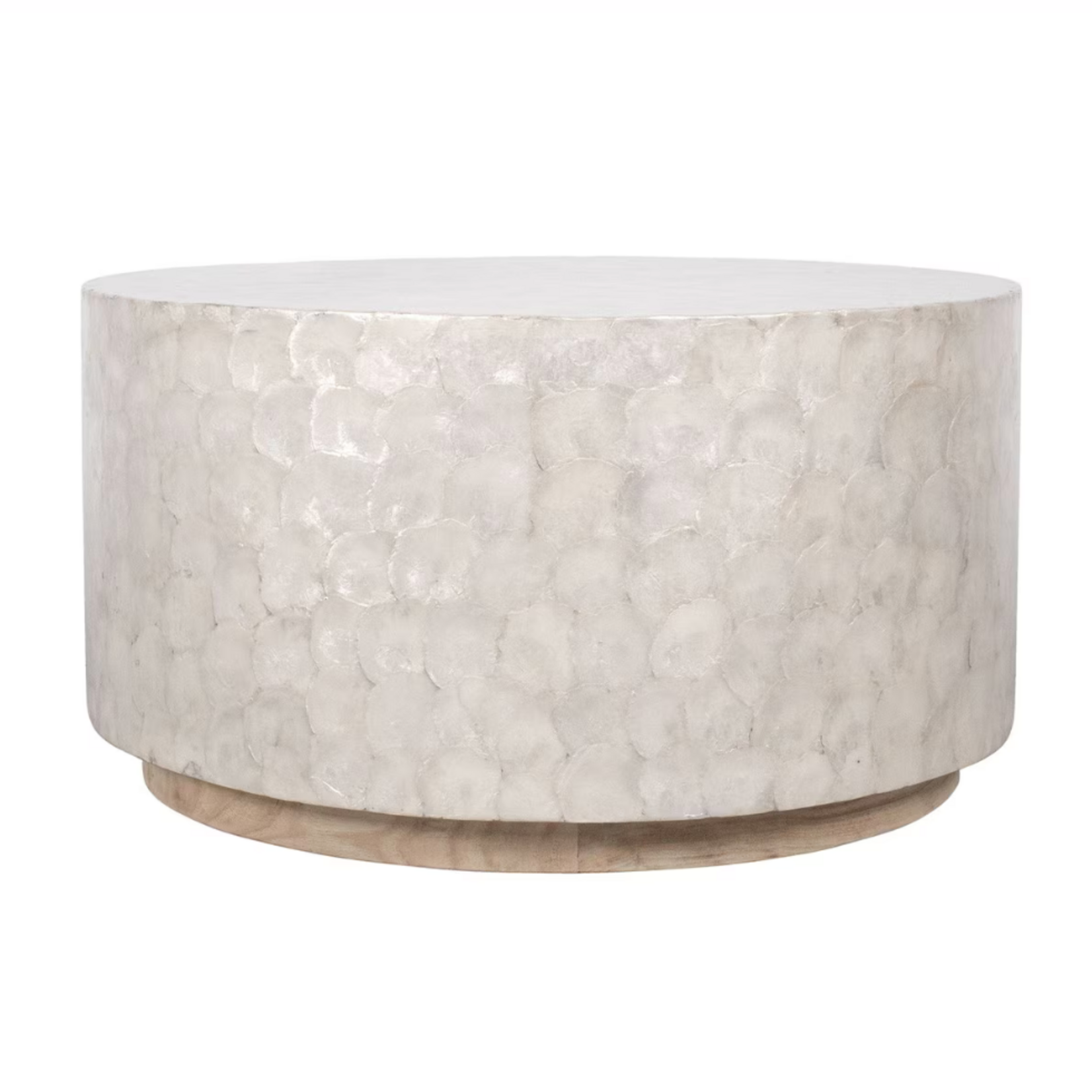 Outside The Box 30x16 Solana Hand Crafted Capiz Shells & Acacia Wood Round Coffee Table