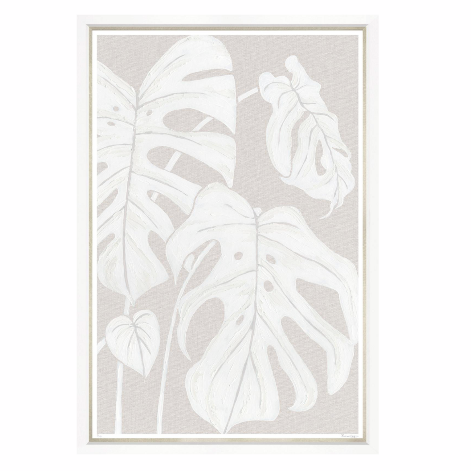 Outside The Box 50x35 Trowbridge Impasto Palms #2 White Frame With Linen Slip Art