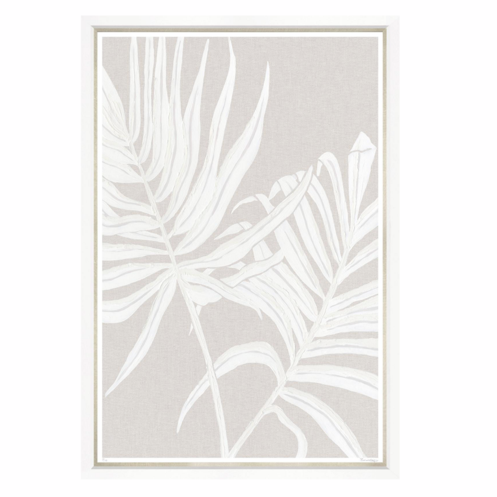 Outside The Box 50x35 Trowbridge Impasto Palms #3 White Frame With Linen Slip Art