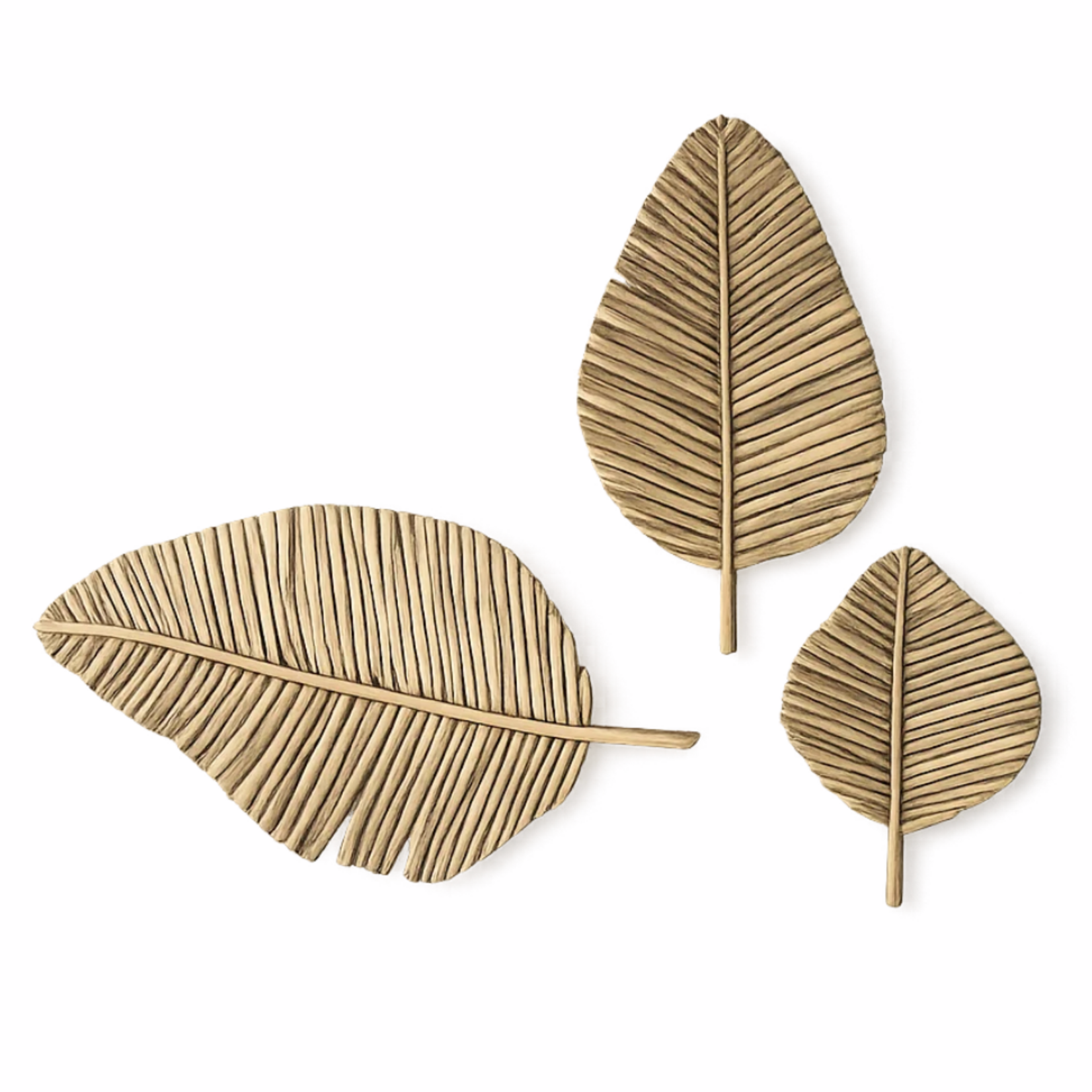 Outside The Box 40", 31" & 24" Set Of 3 Natural Teak Wood Hand Crafted Leaves Wall Art