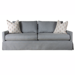 Outside The Box 85x39x38 Willa Haze Sunbrella Performance Top-Stitch Upholstered Skirted Cloud-Lux Sofa
