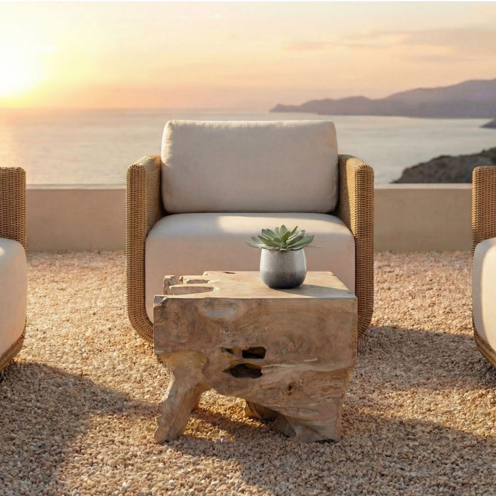 Outside The Box 22x22x18 Deguara Bleached Solid Teak Wood Indoor / Outdoor Coffee Table