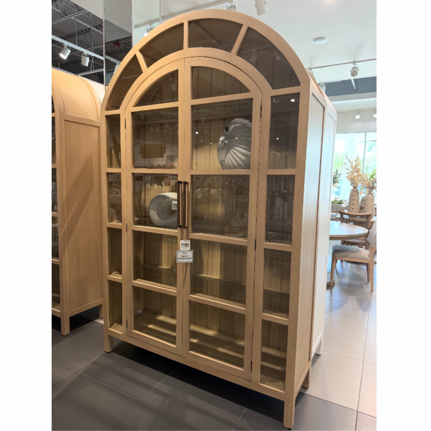 Outside The Box 93x18x39 Vannes Solid Mahogany Glass Shelves & Door Cabinet In Sandbar - SNB