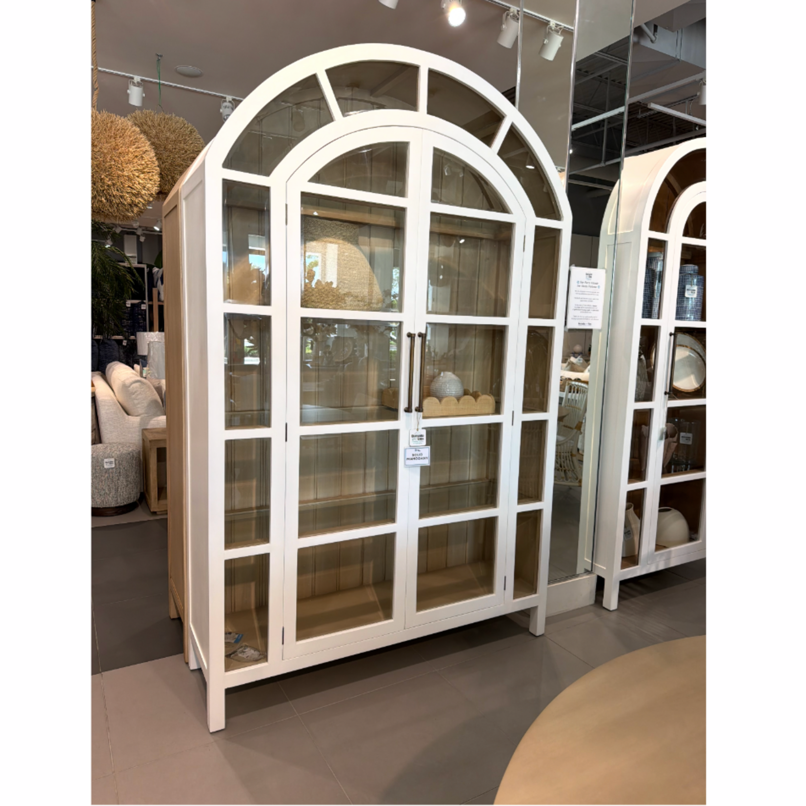 Outside The Box 93x18x59 Vannes Solid Mahogany Glass Shelves & 2 Door Cabinet  In Architectural White - HRW SNB