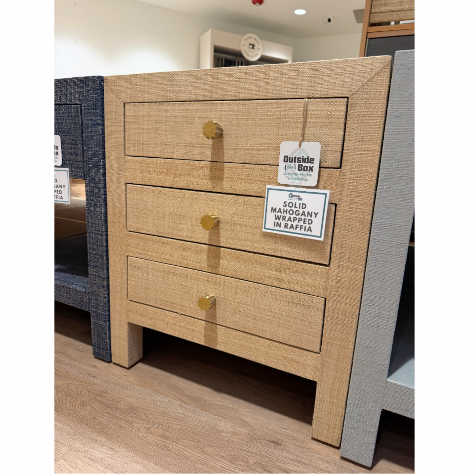 Outside The Box 20x20x24 Set Of 2 Kagu Raffia Wrapped Mahogany 3 Drawer Nightstands In Fruitwood - RFRW