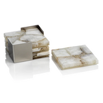 Outside The Box 4" Set Of 4 Crete Agate Taupe & White On Metal Tray Coasters