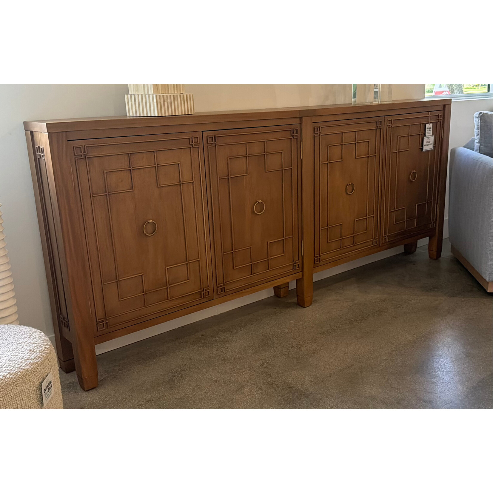 Outside The Box 90x9x38 Knightsbridge Solid Mahogany 4 Door Slim Sideboard In Fruitwood - FRW