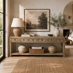 Outside The Box 110x18x35 Capri Reclaimed Wood 6 Drawer Console Table In Weathered Gray