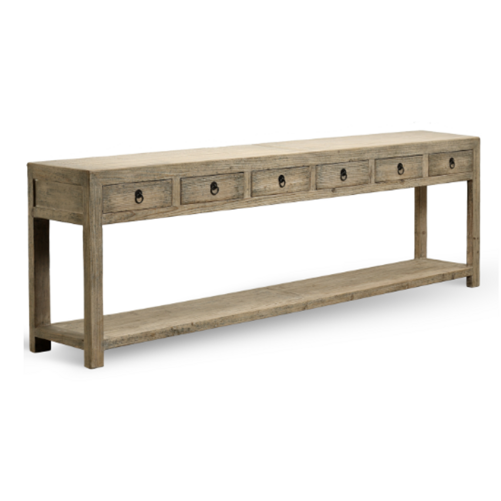 Outside The Box 110x18x35 Capri Reclaimed Wood 6 Drawer Console Table In Weathered Gray