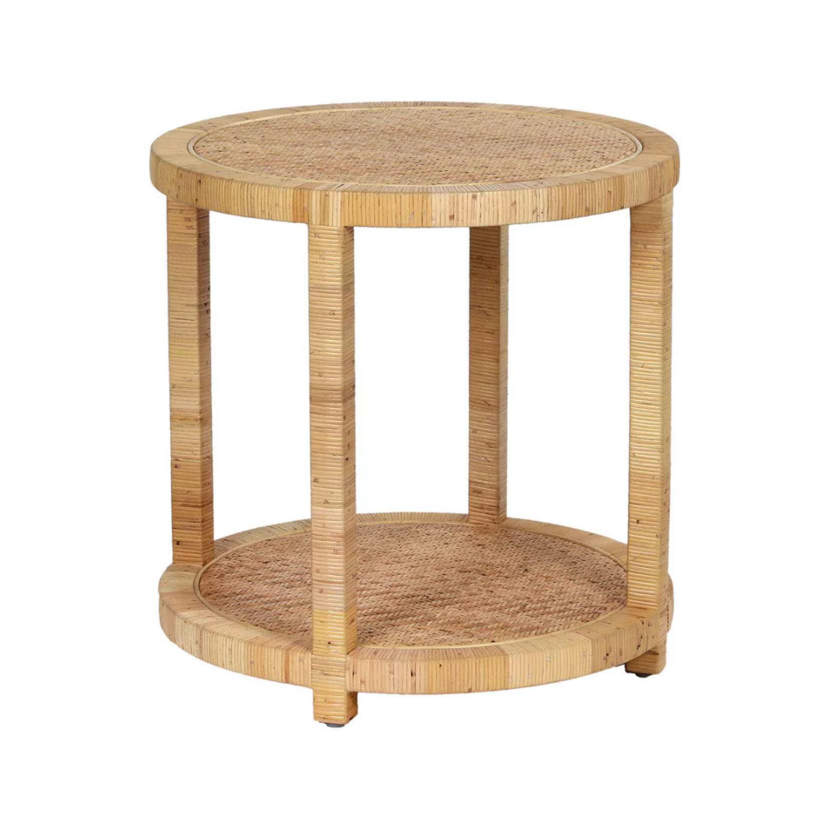 Outside The Box 22x22 Ellison Woven Rattan & Wood Round Side Table
