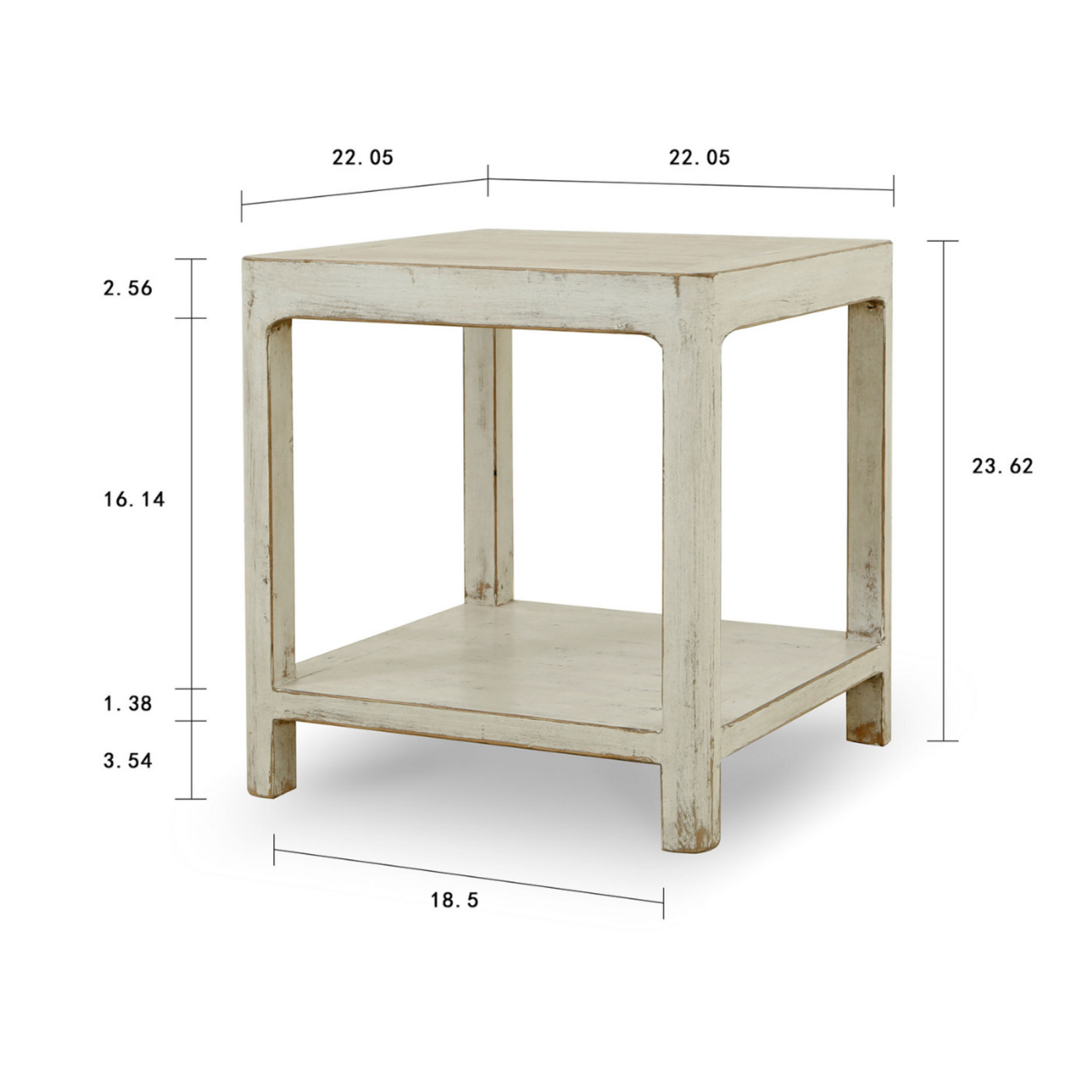 Outside The Box 22x22x24 Peking Ming Antique White Reclaimed Wood Square Side Table