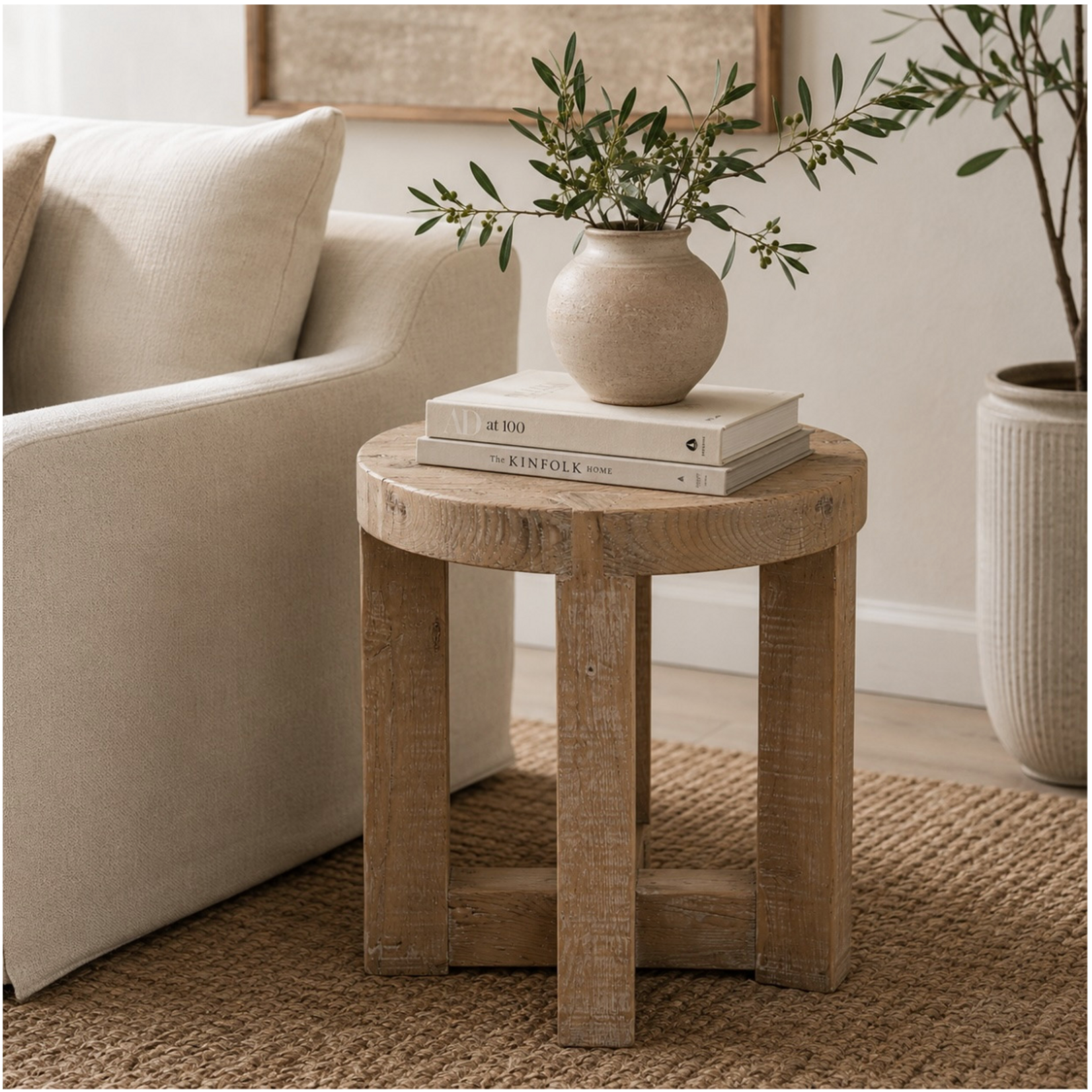 Outside The Box 20x22 Capri Reclaimed Wood Weathered Natural Round Side Table