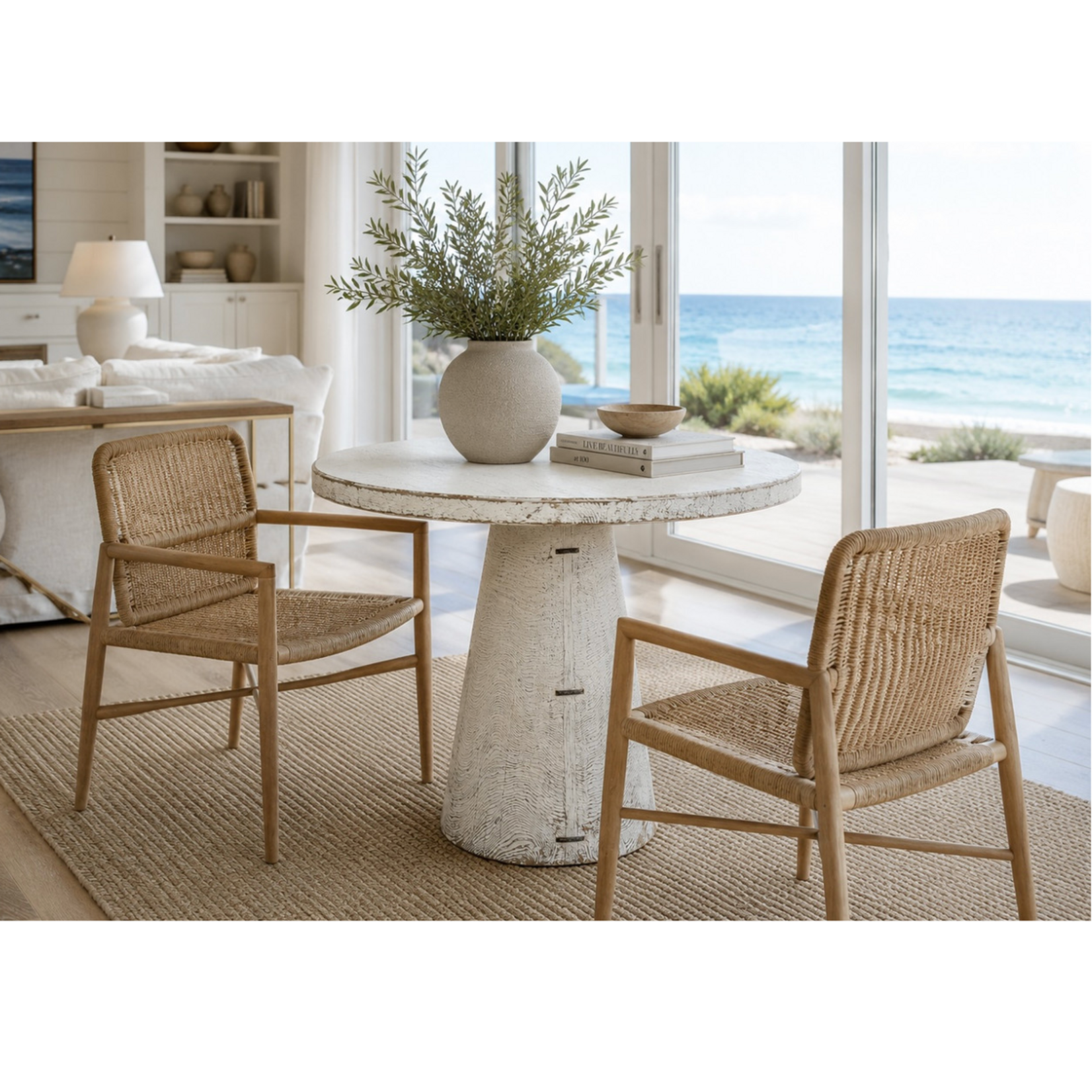 Outside The Box 32" Catania Reclaimed Wood Distressed White Round Dining Table