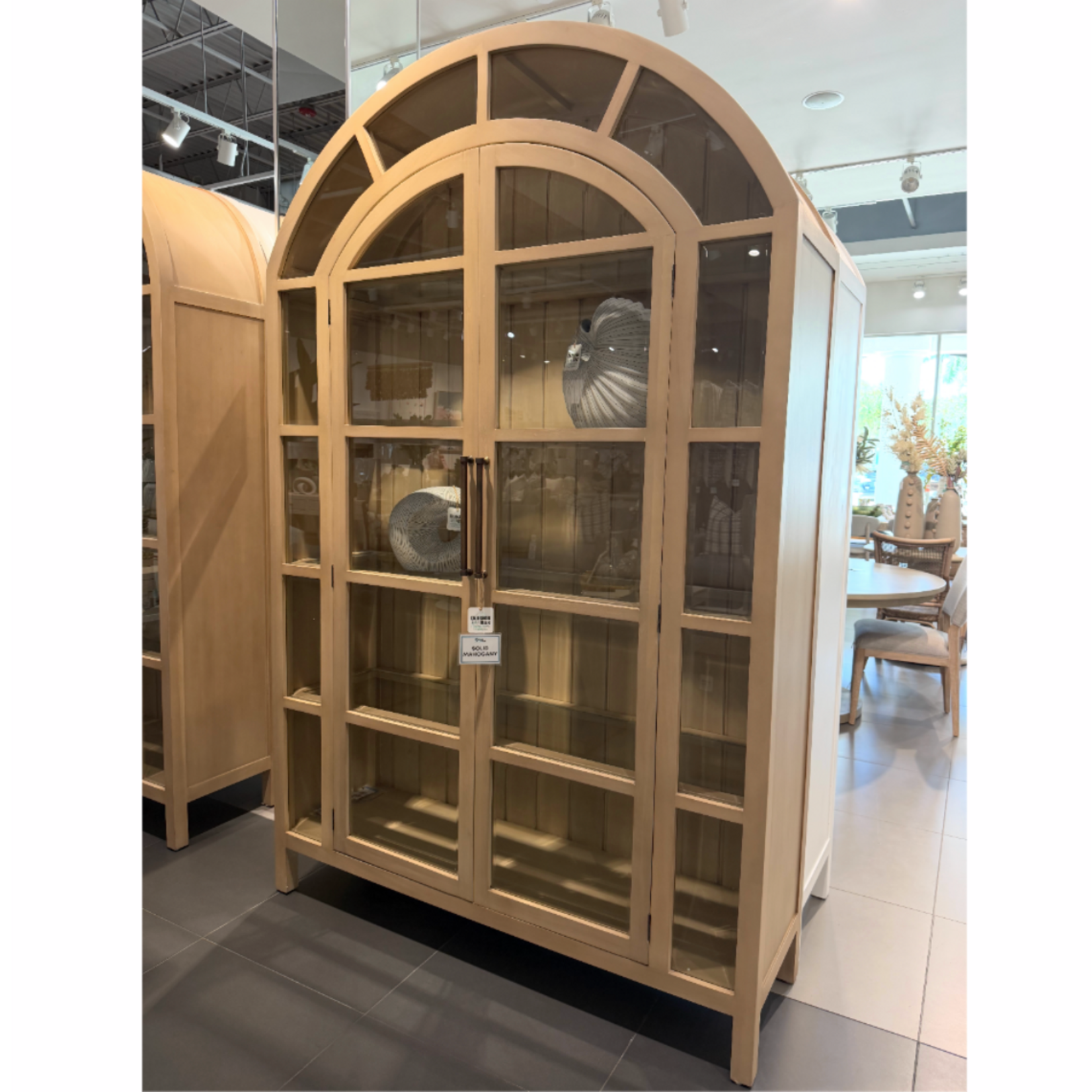 Outside The Box 93x18x59 Vannes Solid Mahogany Glass Shelves & 2 Door Cabinet  In Sandbar - SNB