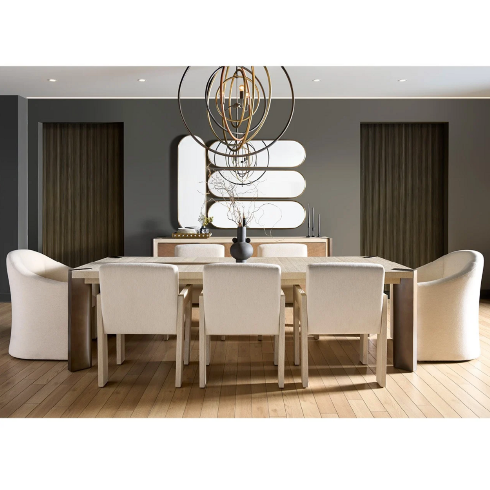 Outside The Box 86" Extends To 122" Mist Oak & Smoked Gold Metal Legs Dining Table