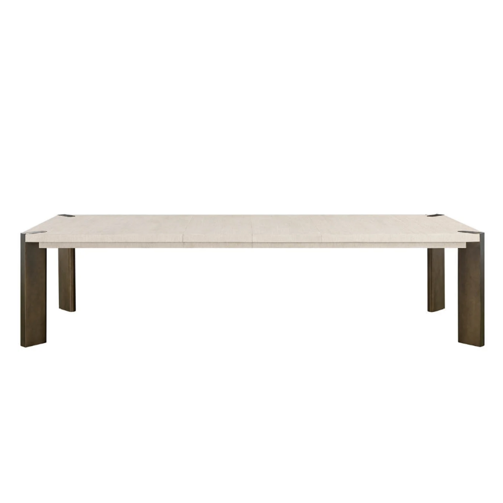 Outside The Box 86" Extends To 122" Mist Oak & Smoked Gold Metal Legs Dining Table