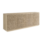 Outside The Box 96x19x36 Blossom Light Oak Leather Gray Petaled 4 Door Sideboard