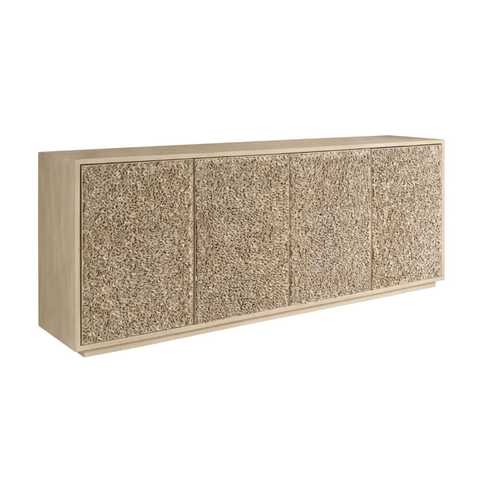 Outside The Box 96x19x36 Blossom Light Oak Leather Gray Petaled 4 Door Sideboard