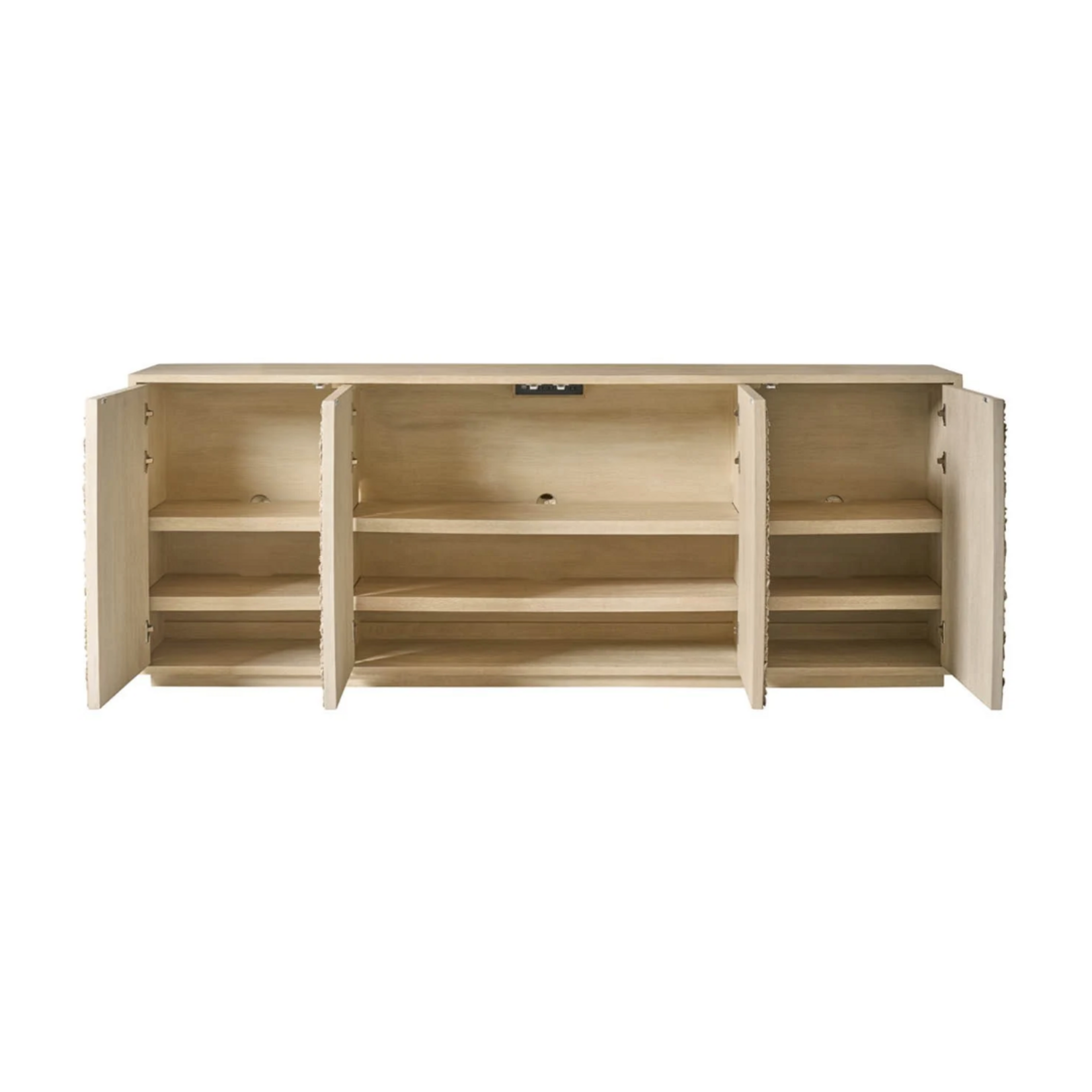 Outside The Box 96x19x36 Blossom Light Oak Leather Gray Petaled 4 Door Sideboard
