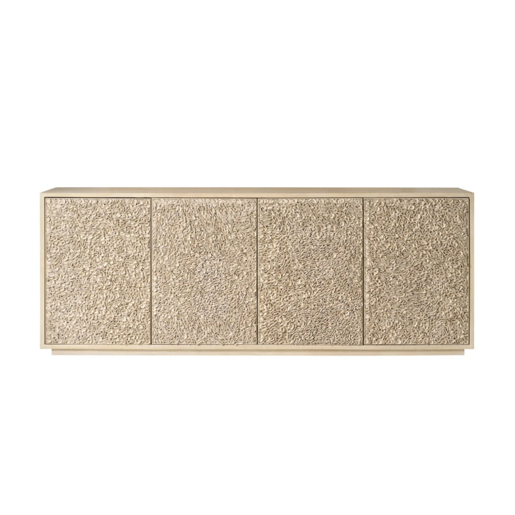 Outside The Box 96x19x36 Blossom Light Oak Leather Gray Petaled 4 Door Sideboard