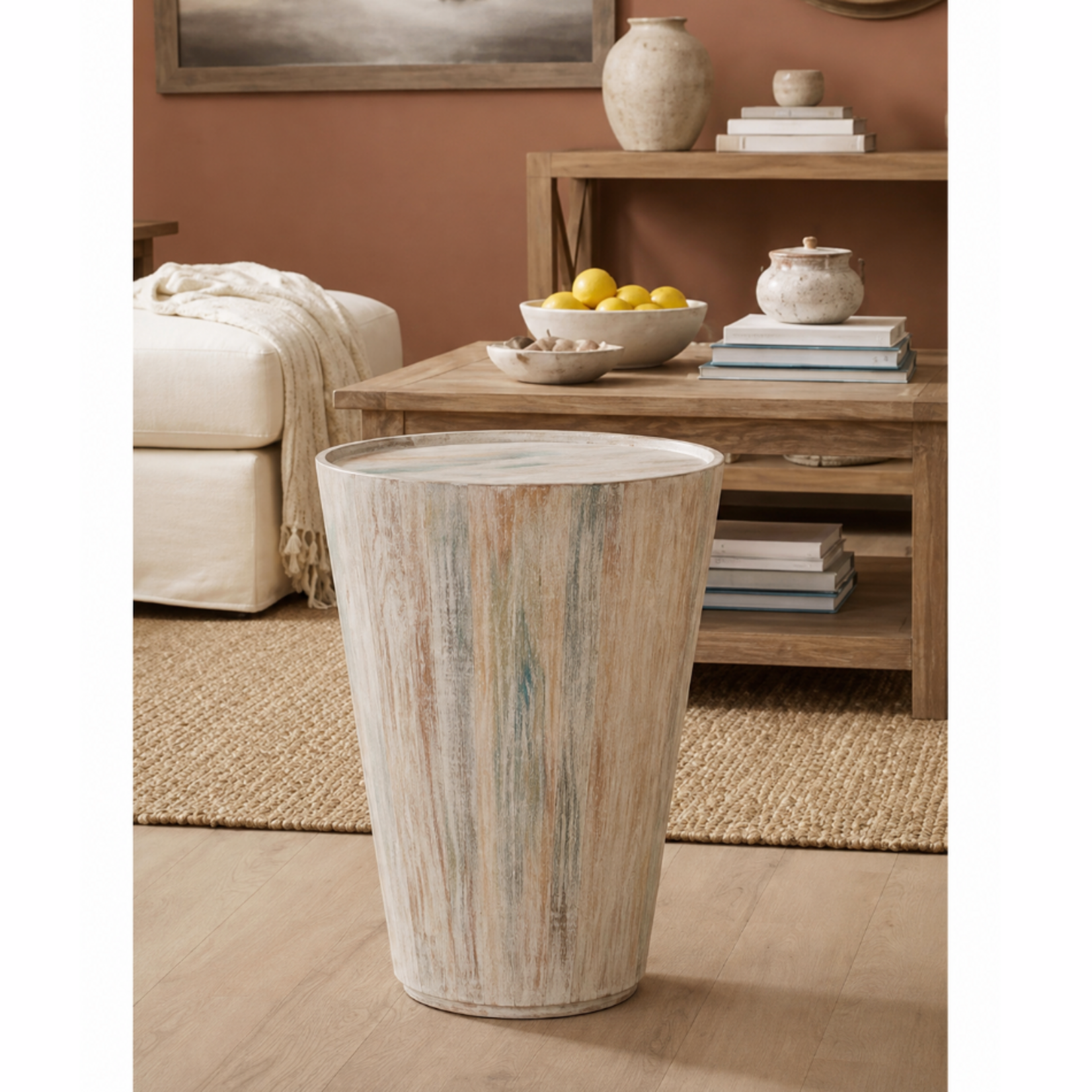 Outside The Box 18x24 Set Of 2 Multi-Color Washed Reclaimed Mango Wood Round Side Table