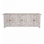 Outside The Box 96x10x38 White Washed Reclaimed Mango Wood 6 Door Slim Sideboard