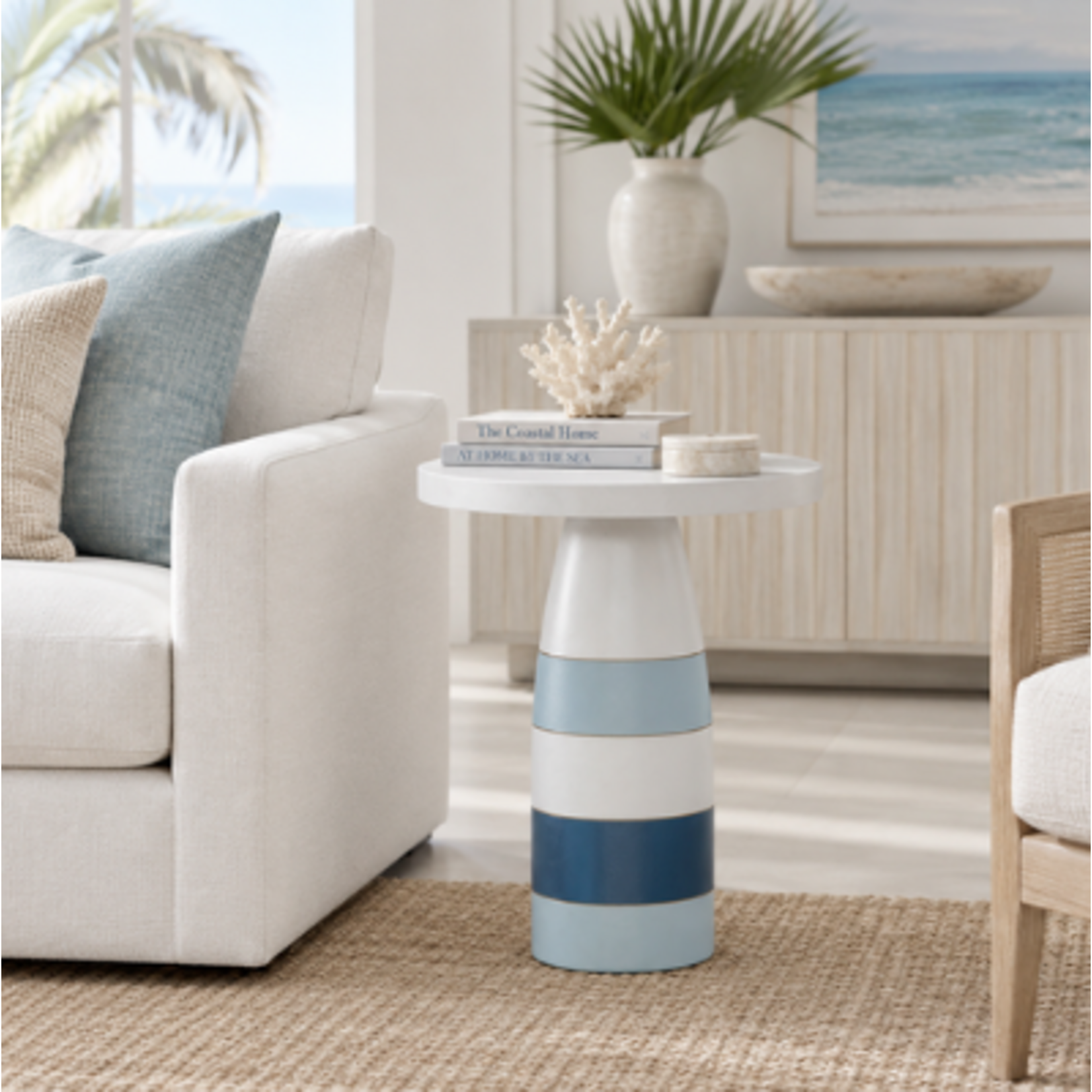 Outside The Box 18x24 Blue & White Oh Buoy Spot Side Table
