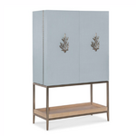 Outside The Box 74x21x46 Gulfsteam Blue Linen Wrapped Wood 2 Door Interior Light Bar Cabinet
