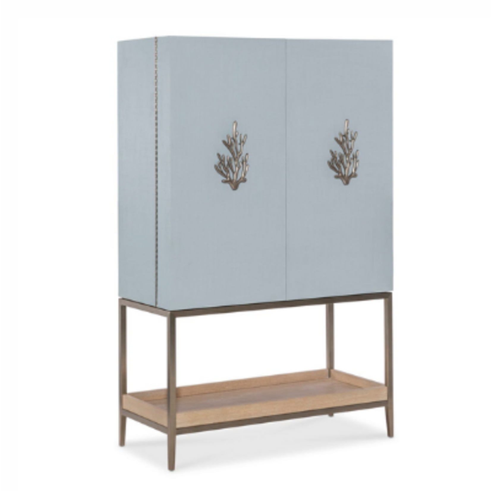 Outside The Box 74x21x46 Gulfsteam Blue Linen Wrapped Wood 2 Door Interior Light Bar Cabinet