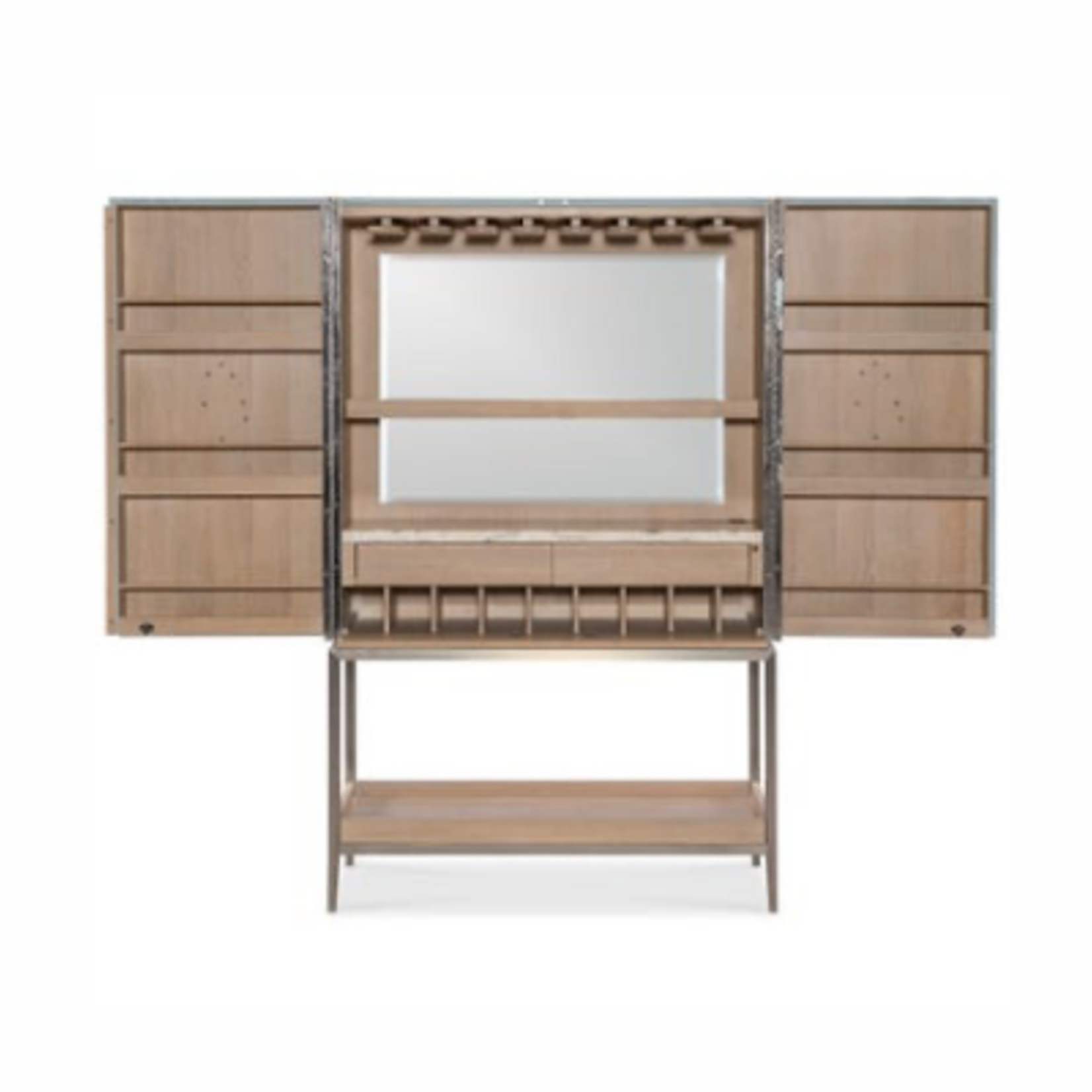 Outside The Box 74x21x46 Gulfsteam Blue Linen Wrapped Wood 2 Door Interior Light Bar Cabinet