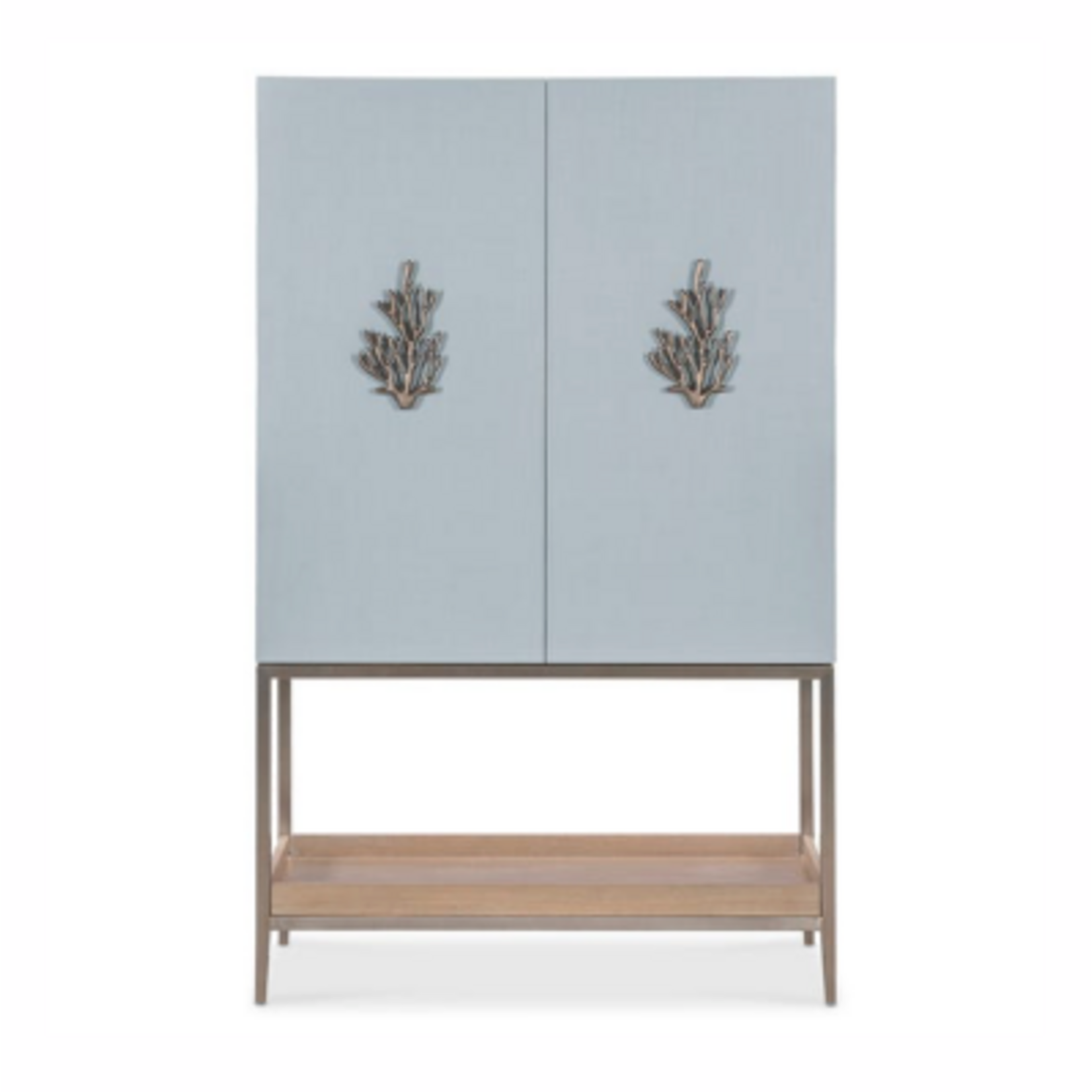 Outside The Box 74x21x46 Gulfsteam Blue Linen Wrapped Wood 2 Door Interior Light Bar Cabinet