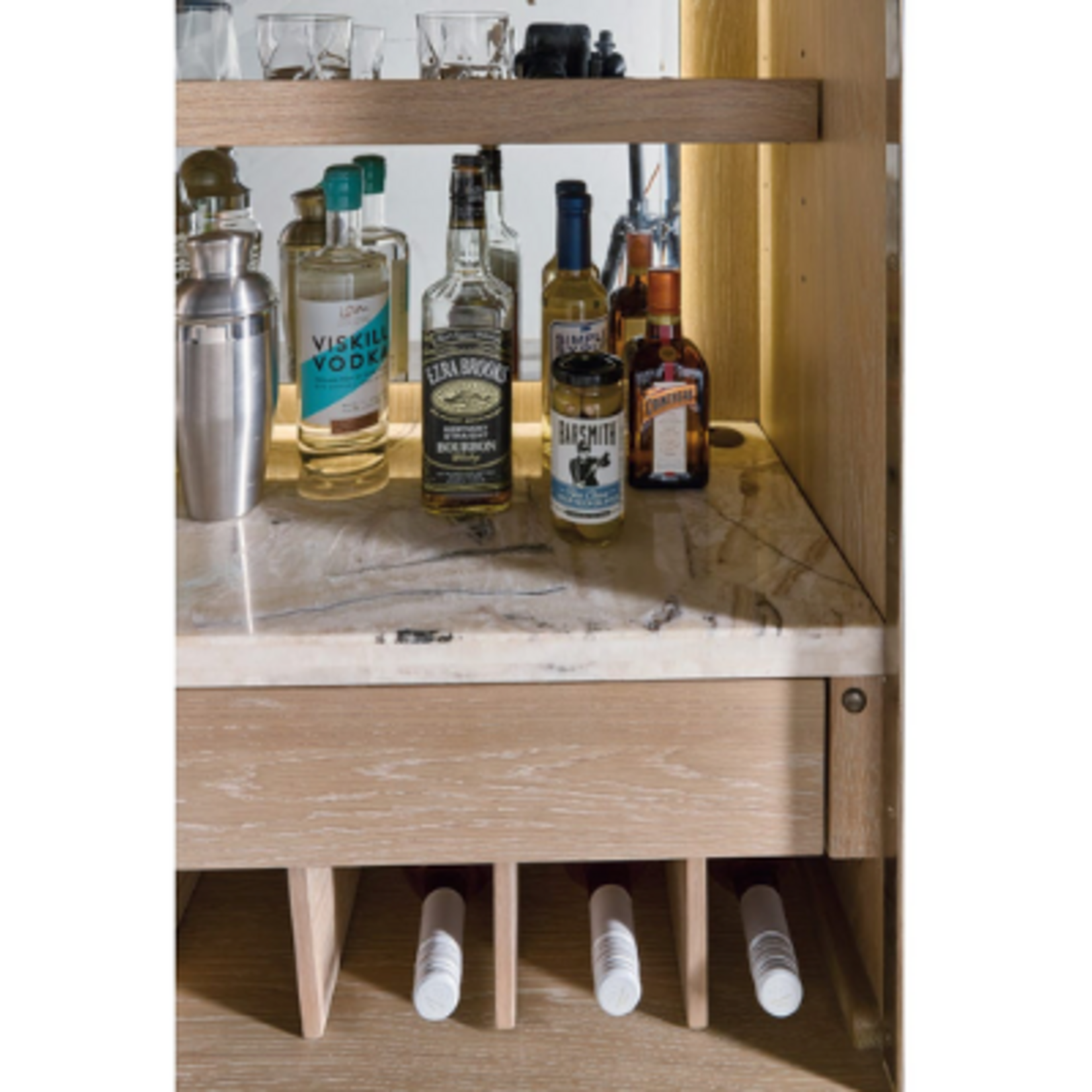 Outside The Box 74x21x46 Gulfsteam Blue Linen Wrapped Wood 2 Door Interior Light Bar Cabinet